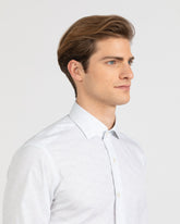 Camicia comfort fit con collo francese in puro cotone bianco con micro fantasia azzurra - Azzurro | Giemme BrandsCorporate