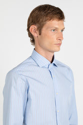 Camicia con collo francese in popeline di puro cotone azzurro con riga rossa - Azzurro | Giemme BrandsCorporate