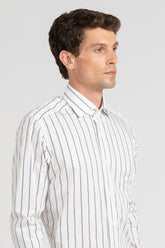 Camicia con collo francese in puro cotone bianco a righe blu - Blu | Giemme BrandsCorporate