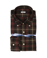 Camicia regular fit con collo button down di puro cotone a quadri marrone - Collezione UOMO | Giemme BrandsCorporate