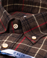 Regular fit shirt with button-down collar in pure cotton with brown checks - Brown | Giemme BrandsCorporate