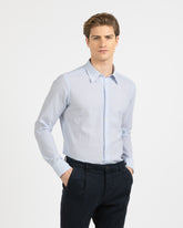 Regular-Fit Hemd mit italienischem Kragen aus blau gestreiftem Stretch-Baumwoll-Seersucker - Hellblau | Giemme BrandsCorporate