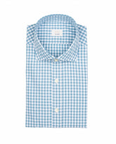 Camicia regular fit con collo francese in vichy di puro cotone bianco e azzurro - Azzurro | Giemme BrandsCorporate