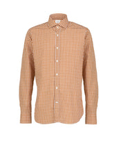 Regular-Fit-Hemd mit französischem Kragen aus reinem Baumwoll-Vichy in Weiß und Orange - Orangefarben | Giemme BrandsCorporate