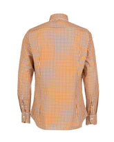 Regular-Fit-Hemd mit französischem Kragen aus reinem Baumwoll-Vichy in Weiß und Orange - Orangefarben | Giemme BrandsCorporate