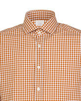 Regular-Fit-Hemd mit französischem Kragen aus reinem Baumwoll-Vichy in Weiß und Orange - Orangefarben | Giemme BrandsCorporate