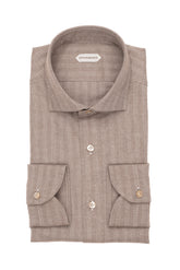 Brown stretch cotton shirt with french collar - Last Chance Guglielminotti | Giemme BrandsCorporate