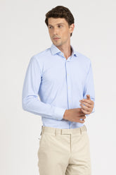 Camicia con collo francese in tessuto high performance Skinlike in micro-fantasia azzurra - Azzurro | Giemme BrandsCorporate