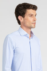 Camicia con collo francese in tessuto high performance Skinlike in micro-fantasia azzurra - Azzurro | Giemme BrandsCorporate