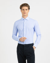 Camicia regular fit con collo francese in tessuto high performance Skinlike con micro-armatura azzurra - Azzurro | Giemme BrandsCorporate