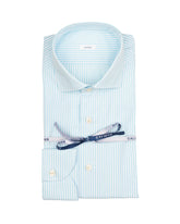 Camicia regular fit con collo francese in puro cotone bianco a righe azzurre - Azzurro | Giemme BrandsCorporate