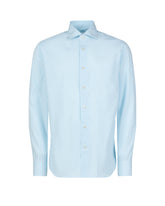 Camicia regular fit con collo francese in puro cotone bianco a righe azzurre - Azzurro | Giemme BrandsCorporate