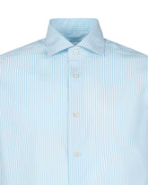 Camicia regular fit con collo francese in puro cotone bianco a righe azzurre - Azzurro | Giemme BrandsCorporate