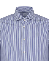 Camicia regular fit con collo francese in puro cotone bianco a righe blu - Blu | Giemme BrandsCorporate