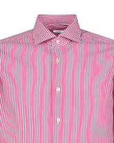 Camicia regular fit con collo francese in puro cotone bianco a righe fucsia - Fuxia | Giemme BrandsCorporate