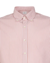 Camicia Regular Fit mit Button-Down-Kragen aus reinem weißen Baumwollstoff mit rosa Streifen - Rosa | Giemme BrandsCorporate