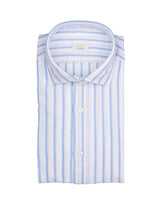 Camicia regular fit con collo francese in cotone e lino bianco a righe azzurre - Azzurro | Giemme BrandsCorporate