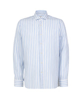 Camicia regular fit con collo francese in cotone e lino bianco a righe azzurre - Azzurro | Giemme BrandsCorporate