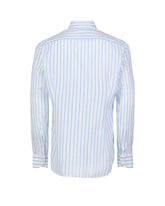 Camicia regular fit con collo francese in cotone e lino bianco a righe azzurre - Azzurro | Giemme BrandsCorporate