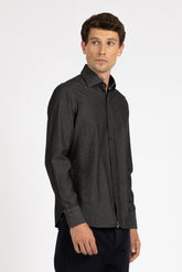 Camicia con collo francese in denim di puro cotone lavato con micro-fantasia - Denim Scuro | Giemme BrandsCorporate