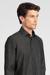 Camicia con collo francese in denim di puro cotone lavato con micro-fantasia - Denim Scuro | Giemme BrandsCorporate