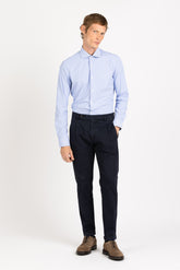Camicia con collo francese in tessuto high performance Skinlike mille righe bianco e azzurro - Azzurro | Giemme BrandsCorporate