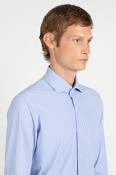 Camicia con collo francese in tessuto high performance Skinlike mille righe bianco e azzurro - Azzurro | Giemme BrandsCorporate