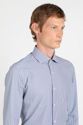 Camicia con collo francese in tessuto high performance Skinlike mille righe bianco e blu - Blu | Giemme BrandsCorporate