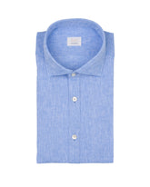 Regular fit shirt with french collar in light blue cotton and linen - Light blue | Giemme BrandsCorporate