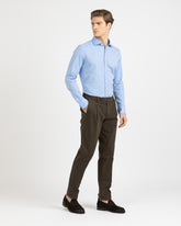 Camicia regular fit con collo francese in cotone e lino azzurro - Azzurro | Giemme BrandsCorporate