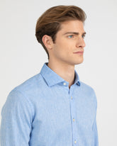 Camicia regular fit con collo francese in cotone e lino azzurro - Azzurro | Giemme BrandsCorporate