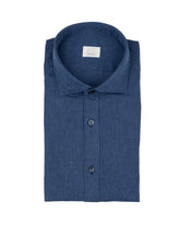 Camicia regular fit con collo francese in cotone e lino blu - Carry over | Giemme BrandsCorporate