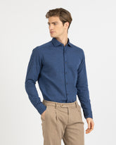 Camicia regular fit con collo francese in cotone e lino blu - Azzurro | Giemme BrandsCorporate