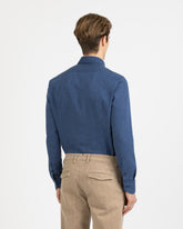 Camicia regular fit con collo francese in cotone e lino blu - Azzurro | Giemme BrandsCorporate
