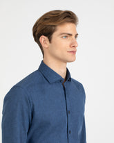 Camicia regular fit con collo francese in cotone e lino blu - Azzurro | Giemme BrandsCorporate