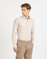 Camicia regular fit con collo francese in cotone e lino beige - Beige | Giemme BrandsCorporate