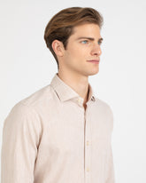 Camicia regular fit con collo francese in cotone e lino beige - Beige | Giemme BrandsCorporate