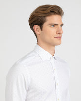 Camicia slim fit con collo francese in puro cotone bianco con microfantasia blu - Azzurro | Giemme BrandsCorporate