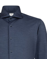 Regular fit shirt with french collar in high-performance Skinlike fabric with blue micro-pattern - Blue | Giemme BrandsCorporate