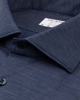 Regular fit shirt with french collar in high-performance Skinlike fabric with blue micro-pattern - Blue | Giemme BrandsCorporate