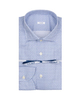 Regular fit shirt with French collar in white stretch cotton, featuring a micro-pattern in shades of blue - Light blue | Giemme BrandsCorporate