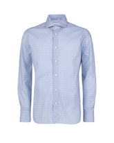 Regular fit shirt with French collar in white stretch cotton, featuring a micro-pattern in shades of blue - Light blue | Giemme BrandsCorporate