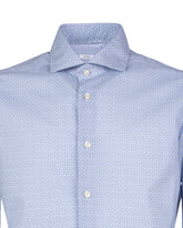 Regular fit shirt with French collar in white stretch cotton, featuring a micro-pattern in shades of blue - Light blue | Giemme BrandsCorporate
