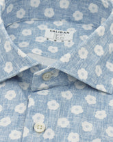 Regular fit french collar shirt in light blue Skinlike high-performance fabric with white floral pattern - Light blue | Giemme BrandsCorporate