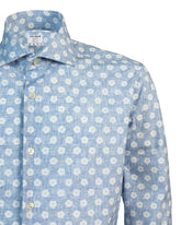 Regular fit french collar shirt in light blue Skinlike high-performance fabric with white floral pattern - Light blue | Giemme BrandsCorporate