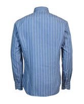 Regular fit French collar shirt in pure cotton denim with white stripes - Denim | Giemme BrandsCorporate