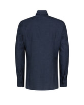 Regular fit shirt with french collar in blue textured wool-cotton blend fabric - Blue | Giemme BrandsCorporate