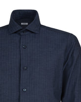Regular fit shirt with french collar in blue textured wool-cotton blend fabric - Blue | Giemme BrandsCorporate