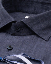 Regular fit shirt with french collar in blue textured wool-cotton blend fabric - Blue | Giemme BrandsCorporate