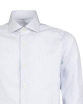Regular fit shirt with French collar in pure white cotton with blue stripes - Light blue | Giemme BrandsCorporate